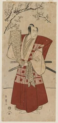Ichikawa Monnosuke II jako lord držící prapor