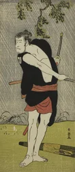 Herec Ichikawa Komazo II jako Ono Sadakuro ve hře Chuko Ryogoku Ori, hrál v divadle Nakamura v sedmém měsíci, 1790, kolem roku 1790