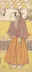 Herec Onoye Matsusuke I, jako muž držící v pravé ruce zavřený ventilátor, ca. 1780.