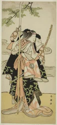 Herec Segawa Kikunojo III jako paní Tomoe (Tomoe Gozen) ve hře Yasa Gumbai Miyako no Jindori, hrané v divadle Miyako v jedenáctém měsíci, asi 1793 (barevný dřevoryt; hosoban)