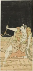 Herci Nakamura Nakazô I jako Danshichi Kurobei a Ichikawa Danjûrô V jako Issun Tokubei ve filmu "Zrcadlo Ósaky na letním festivalu" ("Natsu MatsuriNaniwa Kagami")