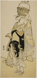 Herec Ichikawa Yaozo III jako Shiragiku v taneční sekvenci "Shinobu Uri" ve hře Hatsuhana Mimasu Soga, uvedené v divadle Nakamura v prvním měsíci roku 1785