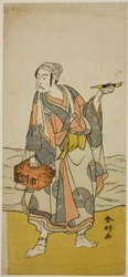 Herec Ichikawa Yaozo II jako převozník Jirosaku ve hře Oyafune Taiheiki, uvedené v divadle Ichimura v jedenáctém měsíci roku 1775