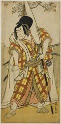 Herec Nakamura Nakazo I. jako Matsuo-maru ve hře Sugawara Denju Tenarai Kagami, která se hrála v divadle Morita ve třetím měsíci roku 1780