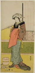 Herec Nakamura Riko I jako Moshio () ve hře Honda Yayoi Meoto Junrei (), která se hrála v divadle Ichimura () v sedmém měsíci roku 1778 ()