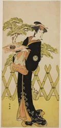 Herec Segawa Tomisaburo II jako paní Masago (Masago Gozen) () ve hře Gendži Saiko Kogane no Tachibana (), která se hrála v divadle Ichimura () v jedenáctém měsíci roku 1788 ()