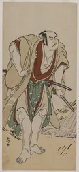 Otani Hiroji III jako samuraj stojící vedle proudu