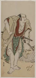 Otani Hiroji III jako samuraj stojící vedle proudu, c. 1780.