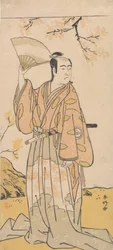 Herec, 3. Sawamura Sojuro drží otevřený ventilátor, ca. 1779.