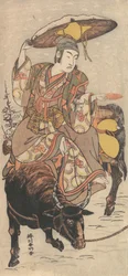 Herec Matsumoto Koshiro IV na býčku ve sněhové bouři, ca. 1790.