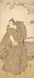 Pátý Ichikawa Danjuro jako samuraj, ca. 1780-85.