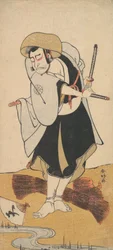 První Nakamura Nakazo jako Ronin samuraj oblečený v černém kimonu, ca. 1784-88.