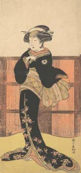 Čtvrtý Iwai Hanshiro jako žena v černém kimonu, kolem 1778