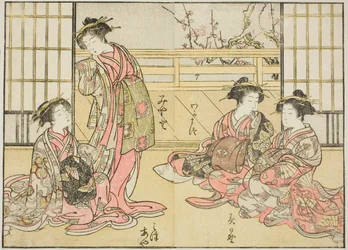 Kurtizány z Kadotamaya, z knihy „Zrcadlo krásných žen z požitkářských čtvrtí (Seiro bijin awase sugata kagami), sv. 1