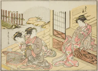 Kurtizány z Kagemanjiya, z knihy "Zrcadlo krásných žen z požitkářských čtvrtí (Seiro bijin awase sugata kagami)," sv. 1