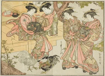 Kurtizány z Ogiya, z knihy "Zrcadlo krásných žen z požitkářských čtvrtí (Seiro bijin awase sugata kagami), sv. 1