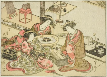 Kurtizány z Yamashiroya, z knihy "Zrcadlo krásných žen ze čtvrtí rozkoše (Seiro bijin awase sugata kagami)," sv. 2
