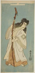 Herec Ichikawa Danjuro IV možná jako Tenjiku Tokubei ve hře „Tenjiku Tokubei obrací kormidlo směrem k domovu (Tenjiku Tokubei Kokyo no Torikaji)“, hrané v divadle Nakamura v osmém měsíci, 1768