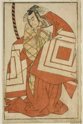 Herec Ichikawa Danjuro V jako Watanabe Kiou Takiguchi (?) v Play Nue no Mori Ichiyo no Mato (?), hrál v divadle Nakamura (?) v jedenáctém měsíci, 1770 (?)