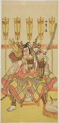 Herec Ichikawa Danjuro V jako Yanone Goro ve hře Kuruwa-gayoi Komachi Soga, hrál v divadle Nakamura v pátém měsíci, 1781