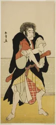 Herec Ichikawa Danjuro V jako renegátský mnich Wantetsu z Okami-dani ve hře Date Nishiki Tsui no Yumitori, hrál v divadle Morita v jedenáctém měsíci, 1778