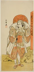 Herec Ichikawa Danzo IV jako Kunii Kurando ve hře Date Nishiki Tsui no Yumitori, hrál v divadle te Morita v jedenáctém měsíci, 1778