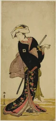 Herec Ichikawa Danzo IV jako Tonase ve hře Kanadehon Chushingura, hrál v divadle Morita ve třetím měsíci, 1781