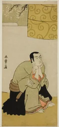 Herec Ichikawa Monnosuke II jako buddhistický mnich ve hře Edo no Hana Mimasu Soga, hrál v divadle Nakamura ve čtvrtém měsíci, 1783