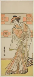 Herec Ichikawa Monnosuke II jako duch renegátského mnicha Seigena ve hře Edo no Hana Mimasu Soga, uvedené v divadle Nakamura ve druhém měsíci, 1783