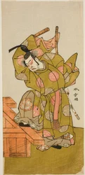 Herec Ichimura Uzaemon IX jako Otomo no Kuronushi ve hře Sugata no Hana Yuki no Kuronushi, uvedené v divadle Ichimura v jedenáctém měsíci roku 1776