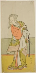 Herec Nakajima Kanzaemon III jako Yaguchi no Karasu-baba ve hře Play Hono Nitta Daimyojin, hrál v divadle Morita v sedmém měsíci, 1777