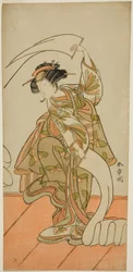 Herec Segawa Kikunojo III jako kurtizána Kisegawa v tanci "Nuno Sarashi" ve hře Hana-zumo Genji Hiiki, uvedené v divadle Nakamura v jedenáctém měsíci, 1775