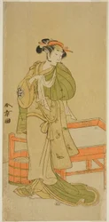 Herec Yamashita Kinsaku II jako Moshio ve hře Izu-goyomi Shibai no Ganjitsu, hrál v divadle Morita v jedenáctém měsíci, 1772