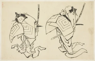 Danjuro V nebo VI, herec Kabuki, v Arigoto Role (dvě studie), kolem 1815-1849 (inkoust na papíře)