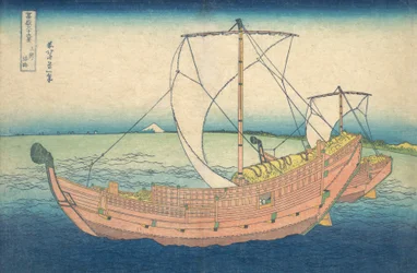 Boats At Sea off Kazusa , ze série "36 pohledů na Mt. Fuji, pub. 1831