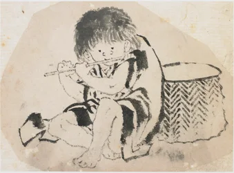 Chlapec hrající na flétnu, období Edo, ca. 1840.