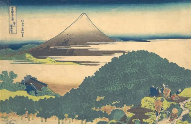 Cushion Pine at Aoyama Aoyama enza no matsu, ze série Třicet šest pohledů na ..., ca. 1830-32.