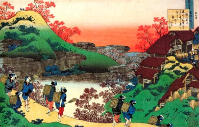 Ze série Sto básní od sta básníků: Sarumaru Dayu, kolem 1830