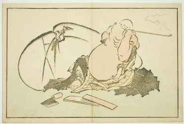 Hotei kouří dýmku, z Obrázkové knihy realistických obrazů Hokusai (Hokusai shashin gafu)