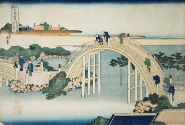 Humpback Bridge u mostu Kameido Tenjin, mezi 1827 a 1830.