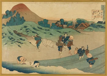 Jito Tenno (Workers Dyeing Cloth), od Hyakunin Isshu ubaga Etoki (Sto básní vysvětlených sestrou)
