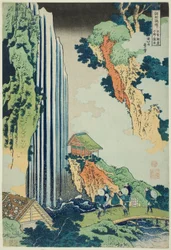 Ono Falls on the Kisokaidō Road (Kisokaidō Ono no bakufu), ze série Prohlídka vodopádů v různých provinciích (Shokoku taki meguri)