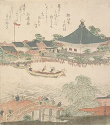 Říční scéna s mostem v popředí, ca. 1810.