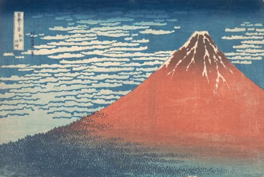 South Wind, Clear Sky Gaifu kaisei, také známý jako Red Fuji, ze série Thirt..., ca. 1830-32.