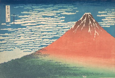 South Wind, Clear Sky Gaifu kaisei, také známý jako Red Fuji, ze série Thirt..., ca. 1830-32.