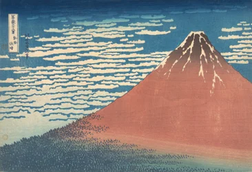 South Wind, Clear Sky Gaifu kaisei, také známý jako Red Fuji, ze série Thirt..., ca. 1830-32.