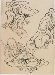 Tři muži gestikulující, konec 18.-začátek 19. století.