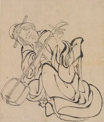Tuning the Samisen, konec 18.-začátek 19. století.