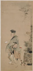 Dva baviči procházejí na Nový rok, období Edo, ca. 1798-1801.