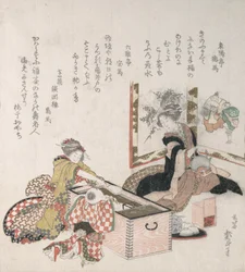Ženy připravující čaj kolem ohně, 1816.